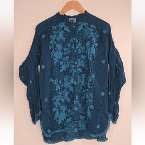 Johnny Was Deep Turquoise Eyelet Embroidered Boho Luxury Size S Womens